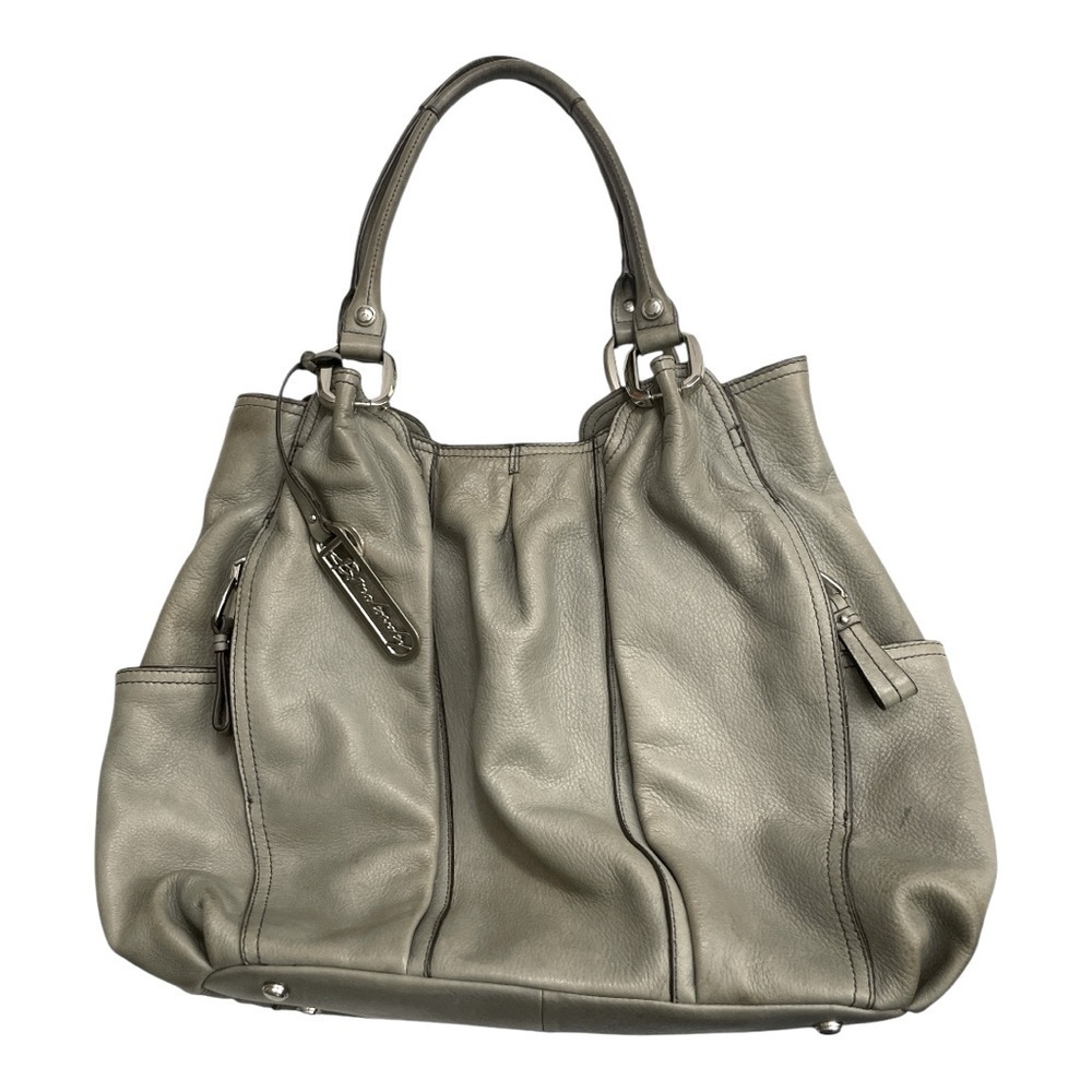 B. Makowsky Gray Pebbled Leather Hobo Shoulder Tote Bag Large Silver Hardware - Picture 7 of 16
